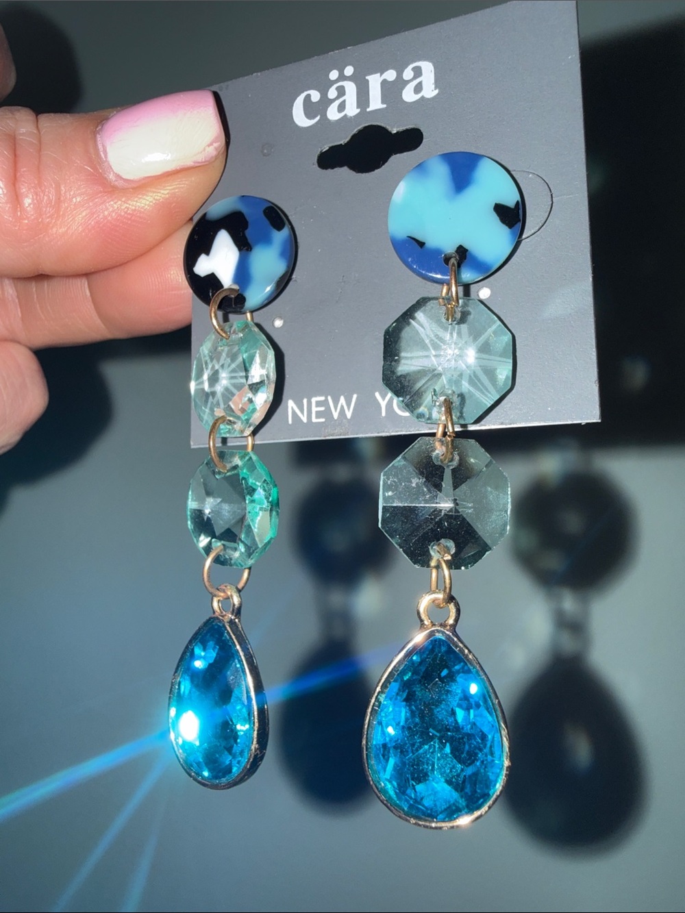 Cära New York Blue Teal Crystal Statement Drop Dangle Earrings